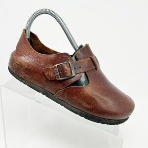 Naot Brown Leather Slip On Round Toe Clogs Adjustable Buckle Closed Toe Size 38